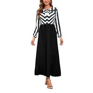 SheKiss Women's Half Sleeves Bodycon Ruffle Long Maxi Dresses Casual Geometric Print Striped Black Dresses