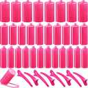 40 Pieces Sponge Hair Rollers Satin Rollers Silk Foam Rollers Women Hair Curlers with Duck Teeth Clips for Hairdressing Styling(Multi-size,Rose Red)