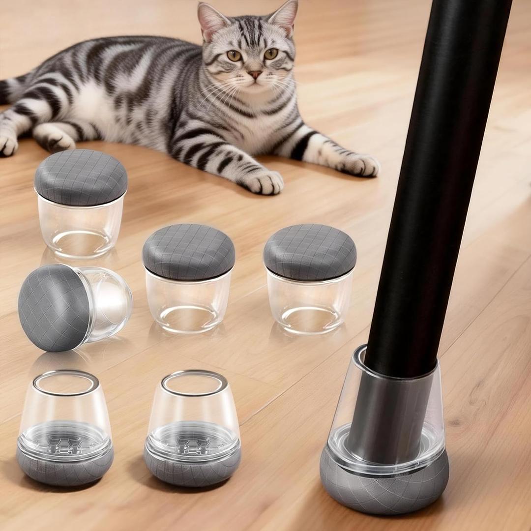 Chair Leg Floor Protectors for Hardwood Floors  Smooth Nylon Base Wont Trap Cat or Dog Hair, Clear Silicone Caps No Scratch & Silent on Carpet & Tile (32 Pack, Fits 1/2" to 3/4") (Round Small)