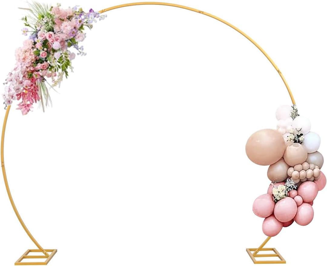 8FT Balloon Arch Stand Gold, Stable Round Arch Backdrop Stand Metal Frame for Wedding Birthday Parties Baby Shower Anniversary Ceremony Candy Table Christmas Decoration