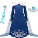 Princess Costume for Girls Halloween Dress Snow Cosplay Christmas Birthday Party Dress Up Outfit Blue (4(120))