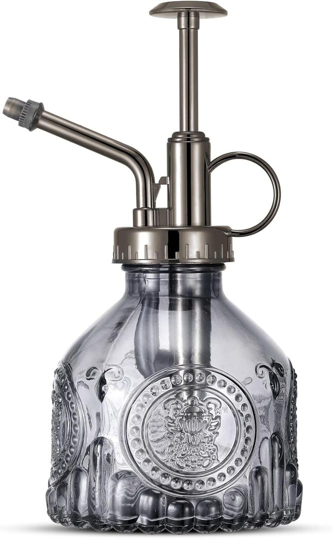 Glass Plant Mister Spray Bottle, Vintage Plant Water Spritzer, Succulent Spray Bottle with Top Pump, Small Glass Sprayer Mister Watering Can for Indoor Outdoor Houseplant - Grey