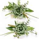 Serwalin 2 Pcs Wrist Corsage and Boutonniere Set, 6-7 Inch Green Corsage for Wedding, Boutonniere for Men Corsage Wristlet Prom Ceremony Anniversary Accessories Suit