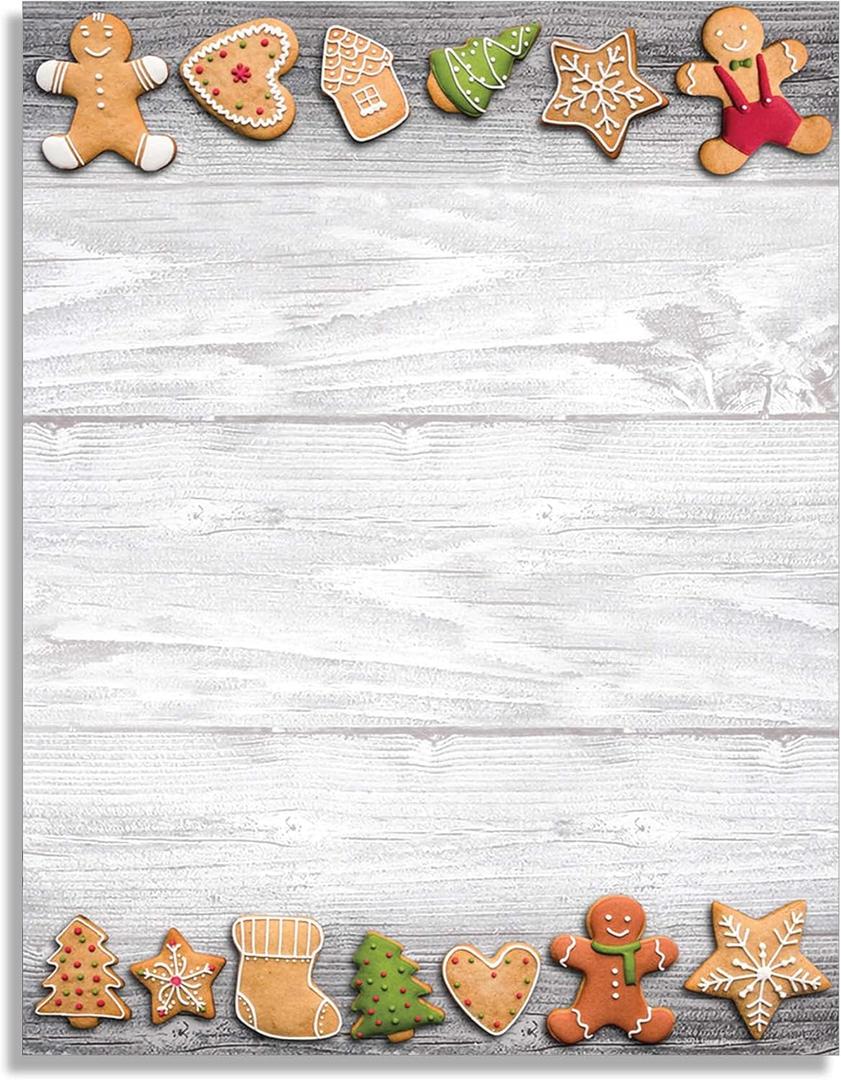 Holiday Cookies Christmas Stationery Paper - 50 Sheets Letterhead for Winter & Holiday Events