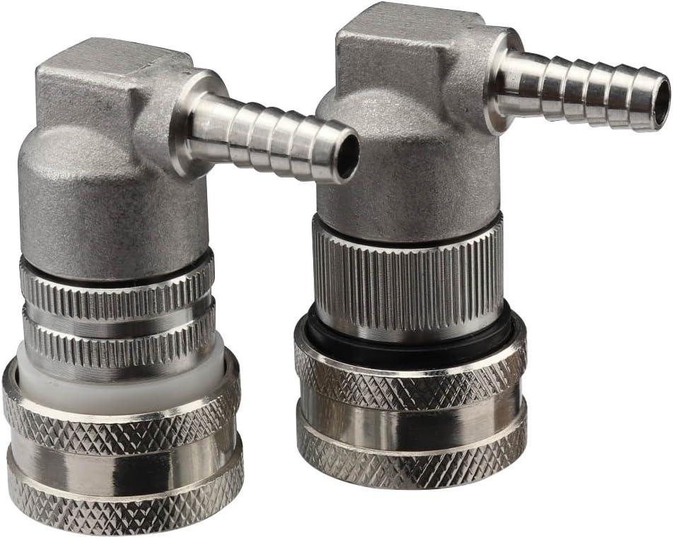 OneBom Ball Lock Disconnect, Gas & Liquid Corny Keg Fittings, MFL 1/4 Threaded with 5/16 Stainless Steel Barbed & Hose Clamp (1/4'' Hose Barb)