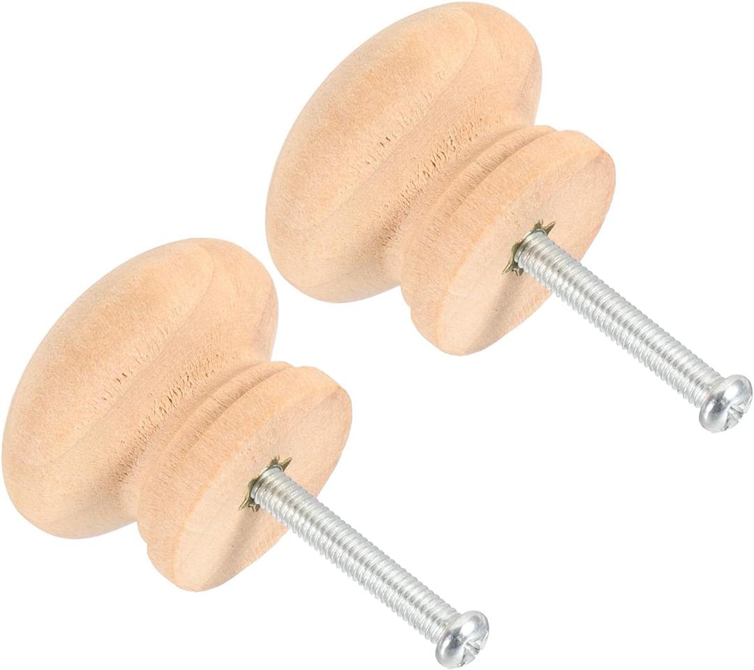 PATIKIL Bifold Door Hardware, 2Pcs 2.8 Inch Bi-Fold Door Round Wood Knob Cabinet Knobs Closet Hardware Repair Part Kit for Folding Closet Sliding, Brown