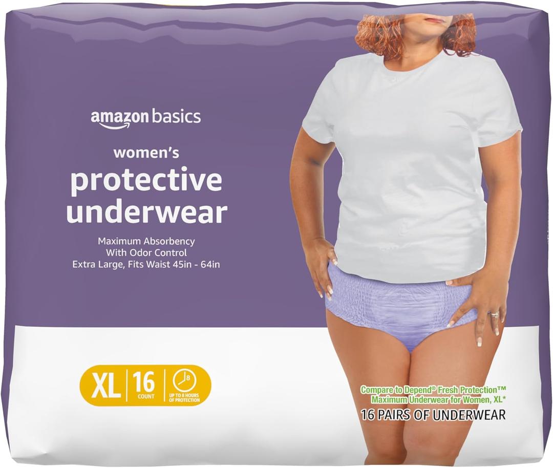 Amazon Basics Incontinence Underwear for Women, Protective, Disposable, Postpartum, Maximum Absorbency, X-Large, Lavender, 16 Count