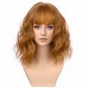 Strawberry Blonde Wig with Bangs for Women Short Curly Wavy Blonde Wig Strawberry Blonde Bob Synthetic Wig with Wig Cap