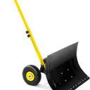 Snow Shovel with WheelsHeavy Duty Snow Pusher for Driveway,Ergonomic Snow Pusher Shovel with Snow Removal Adjustable Angle & Height Handle for Driveway, Pavement (29.1W x 19.7H, Black)
