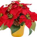 Artificial Christmas Flowers - 7 Heads Faux Red Poinsettia Plants in Pots - Fake Poinsettia Bonsai Christmas Arrangement for Home, Office, Garden Party Decor (1 Pcs)