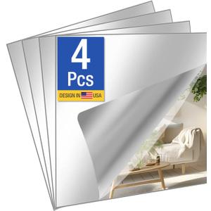 4 Pcs 16" x 16" Acrylic Flexible Mirror Sheets, Peel and Stick Mirror Tiles on Mirrors for Wall, Full Length Body Mirror for Home Gym, Bedroom, Door and Bathroom Decor