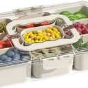 Divided Veggie Tray with Lid and Handle 9 Compartment Serving Tray with Dividers Portable Travel Snack Containers Stackable Snackle Box Charcuterie Container for Fruit, Vegetable, Salad (9 Containers)
