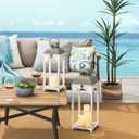 Glitzhome Lanterns Decorative Indoor, 2 Pack Modern Farmhouse Candle Lanterns, Wooden Hanging Lanterns with Metal Top Floor Candle Lanterns for Home Decor, Weddings, Parties, Holiday (No Glass)
