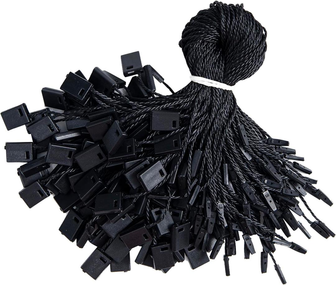 Perco Black Hang Tag Strings - 1000pcs Snap Lock Pin Loop Fastener Hoooks for Secure & Swift Tagging of Clothing, Jewelry, Shoes, Accessories, Bags, Crafts, Gifts, Yard & Garage Sales
