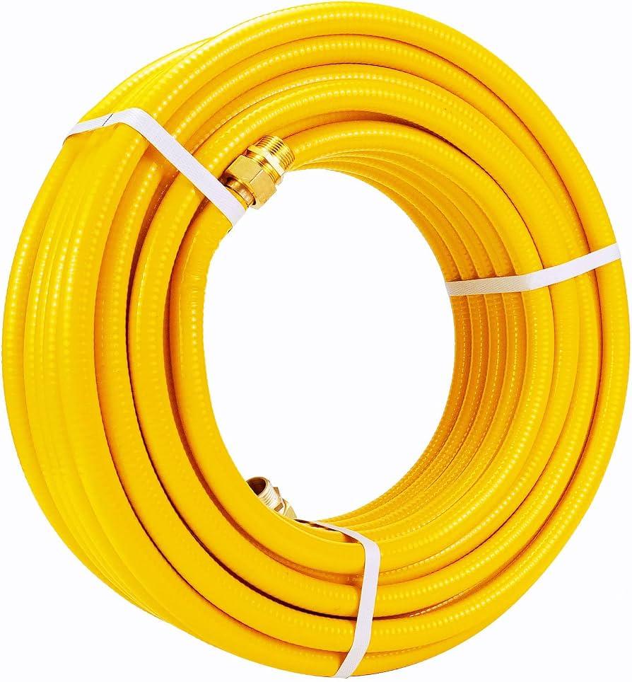 100ft 3/4'' Natural Gas Hose Line Corrugated Stainless Steel Tubing with 2 Male Fittings Anti-Cracking Used for Construction Heaters NG Appliance Propane Equipment