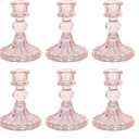 Glass Candlestick Holder,Striped Taper Candle Holders,Set of 6 Candle Stand for Table Centerpieces, Home Decor,Weddings,Festival and Parties (Light Pink Stripe)