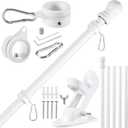 BONWIN White Flag Pole Kit for Outside House, 6FT Thickened Stainless Steel Wall Mount Flag Pole for 3x5'/ 4x6' Flag, 1" Anti-Wrap Spinning Flag Ring Clips & 2-Position Bracket Holder for Porch Yard