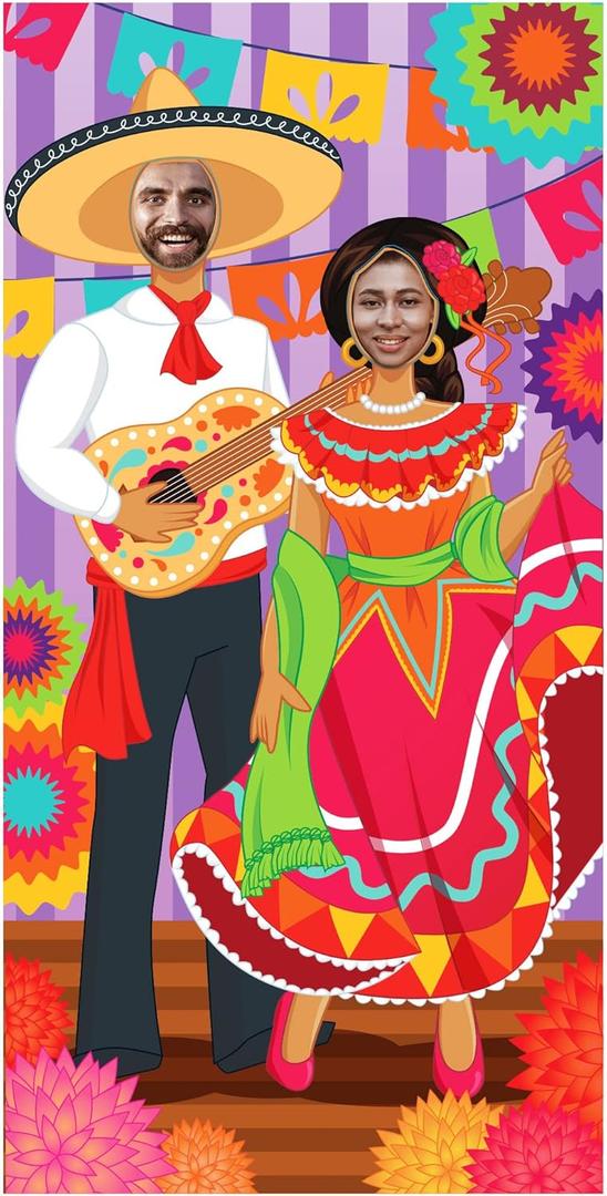 JOYIN 36x72ft Cinco de Mayo Couple Photo Door Banner, Fiesta Theme Photography Backdrop, Fiesta Photo Booth Background for Mexican Theme Birthday Party Supplies, Mexican Decoration, Taco Tuesday Event