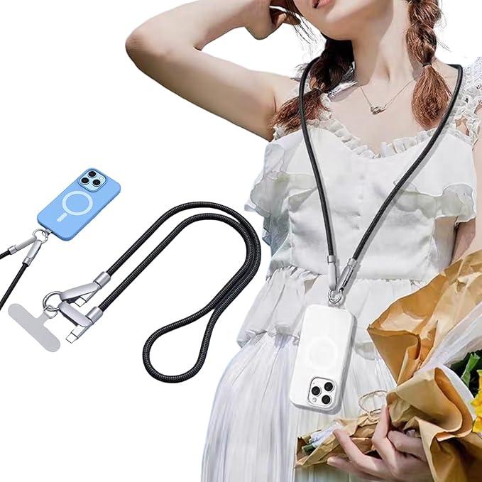 BommaxPro 120W USBC Phone Lanyard Charging Cable, Secure Locking AntiDrop Crossbody Strap for iPhone 17 16 15, MacBook, Travel & Music Festival Essentials