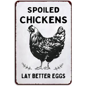2 x Chicken Decor for Coop Farmhouse Kitchen Garden Funny Vintage Metal Chicken Signs