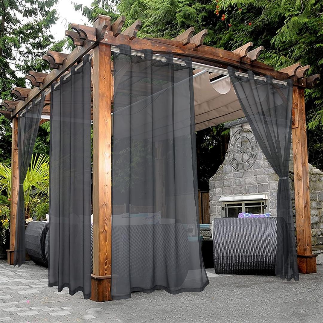 BONZER Outdoor Sheer Curtains for Patio Waterproof - 2 Panels Grommet Indoor Voile Curtains for Living Room, Bedroom, Porch, Pergola, Cabana, 54 x 108 inch, Grey