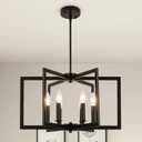 6-Light Black Chandelier Dining Room Light Fixture Geometric Metal Modern Industrial Pendant Lights Kitchen Island, Farmhouse Chandelier Lighting for Entryway Stairway Foyer Hallway