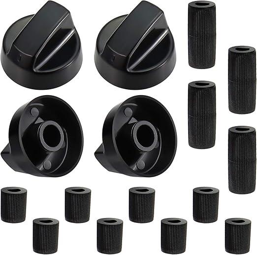Blutoget 4 Pack Black Universal Control Knobs with 12 Adapters, Compatible with Oven Stove, Universal Stove Knobs
