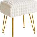 IBUYKE Rectangle Vanity Chair with Storage Space, Footrest Footstool Ottoman, Vanity Stool, Dressing Table Chair, with Anti-Slip Feet, for Makeup Room, Bedroom, Square Grid Pattern, White WBD004W