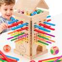 Montessori Toys Wooden Board Games for 3 4 5 6 Years Old, 34 Colorful Wooden Sticks Fine Motor Skills Toy for Kids 4-6, Math&Counting Learning Toy Family Games for Girls Boys 3 Year Olds Gift Ideas