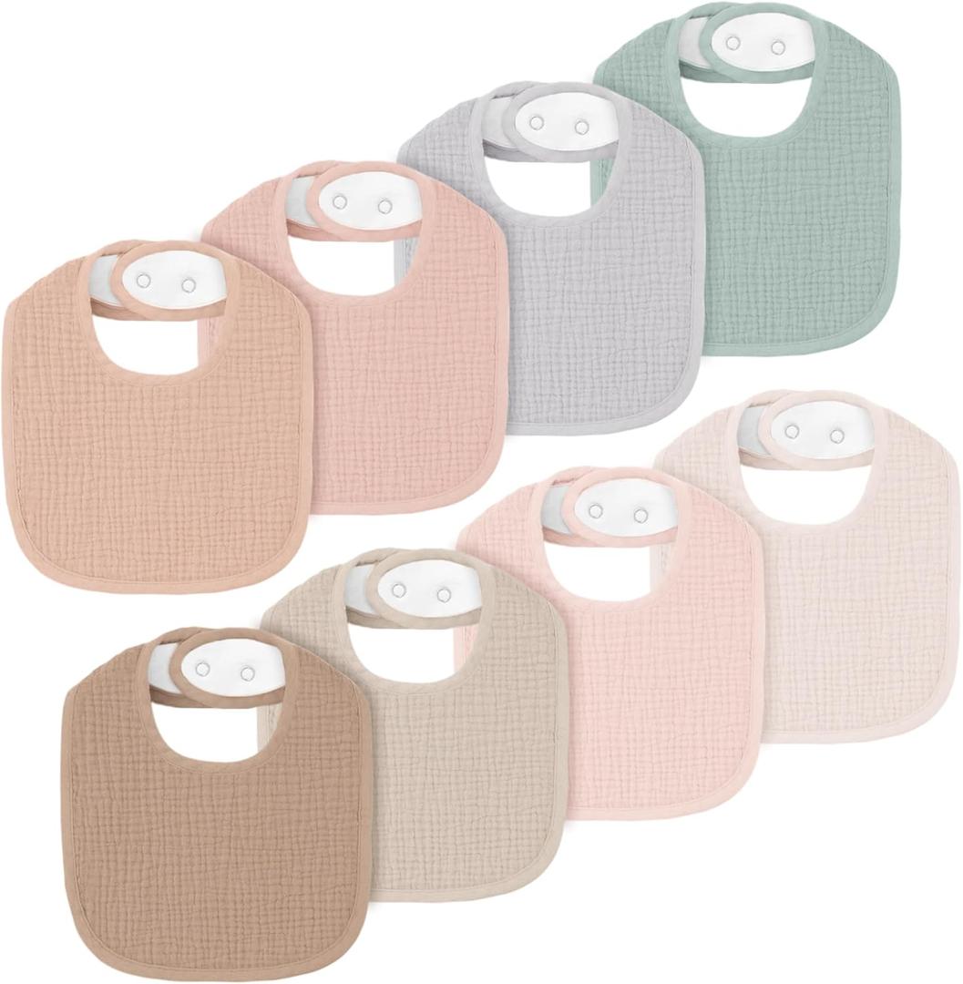 8 Pack Muslin Baby Bibs for Boys Girls, Soft Cotton Baby Bibs for Drooling and Teething (Pink)