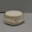 4Pcs Travertine Coasters with Nature Limestone Material and Gold Metal Holder, 4Diameter Round Shape Bar Coasters Set with Cork Pad for Housewarming Christmas Birthday Gift