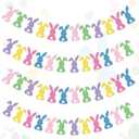 Newwiee 4 Pack 40ft Easter Bunny Garland Banner Easter Rabbit Hanging Decoration Colorful Bunny Banner for Spring Indoor Outdoor Holiday Decor
