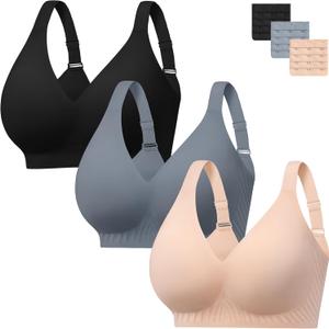 habibee Push Up Bras for Women Plus Size Wireless Full Coverage Bra for Large Breast, Seamless Everyday Bralette 32D-44D