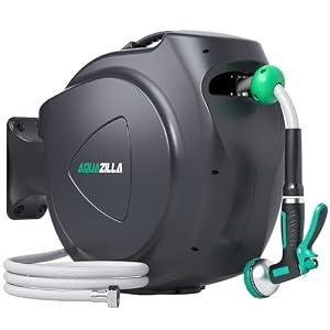 Retractable Garden Hose Reel - 5/8 in x 100 ft Automatic Wall Mount Heavy Duty Automatic Water Hose Reel with 9 Patterns Nozzle, Kink-Resistant Hose, 180° Swivel, Auto-Lock for Outdoor Watering