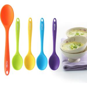 5PCS Silicone Serving Spoons Set, Vituer Heat Resistant Kitchen Spoons for Cooking, Mixing, Stirring and Serving, Dishwasher Safe (5 Pack, Multicolor)