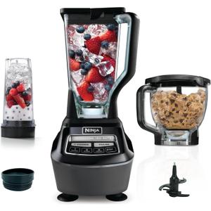 Ninja Blender, Food Processor, Blender for-Smoothies, Includes Pitcher, Smoothie Cup, and 8-Cup Bowl, Salsa, Dough, Shakes, Slush, and Frozen Drinks, Mega Kitchen System, 120 Volts, Black, BL770AMZ