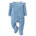 Minicoco Baby Girls Ruffled Sleeve Footed Romper - 100% Cotton Snap Closure Jumpsuit with Small Pocket