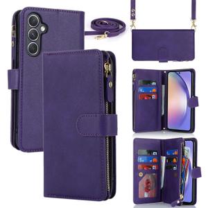 iCoverCase for Samsung Galaxy A54 5G Wallet Case with Card Holder for Women, Crossbody Lanyard Strap Kickstand PU Leather Case with Zipper Pocket Credit Card Slots Cover (Purple)