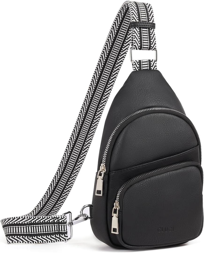 CLUCI Sling Bag for Women, Vegan Leather Fanny Pack Crossbody Bags for Women, Chest Bag With Guitar Strap (A-2 Black)
