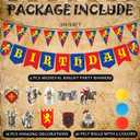 Breling 5 Pcs Medieval Party Decorations Medieval Knight Birthday Party Decorations Castle Banner Felt Ball Garland Stone Wall Armors Shield Helmets Banner Knight Supplies
