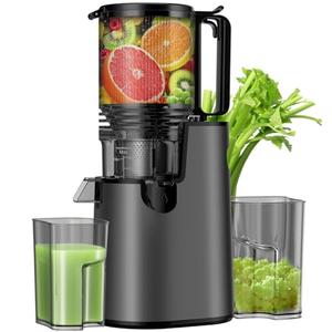 Cold Press Juicer, Juicer Machines with 5.4" Wide Feed Chute for Juice Extractor, Slow Masticating Juicer for Vegetables & Fruits with High Juice Yield, Easy to Clean (Black)