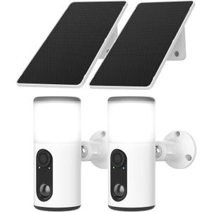 ANRAN Solar Security Cameras Wireless Outdoor with Light,2K Porch Floodlight Camera with Color Night Vision & AI Motion Detection, 2-Way Talk Spotlight Siren Alarm,Compatible with Alexa, 2pcs