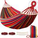 MOSFiATA Hammocks Portable Camping Hammock Upgraded 550lb Comfortable Fabric Hammock with Two Anti Roll Balance Beam and Sturdy Tree Straps for Camping, Patio, Backyard, Outdoor Colorful Stripe