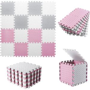Foam Play Mat for Baby, 0.4 Inch Thick Foam Interlocking Floor Mats, Soft Non-Toxic Baby Playmat, Solid Colored Puzzle Play Mat Kids Floor Mats for Toddler, 16 Tiles(White/Light Gray/Pink) (White/Light Gray/Pink)