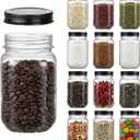 novelinks Plastic Jars with Lids 16oz, Clear 16 oz Mason Jars with Lids, Airtight & Leak-Proof Reusable Storage Jars for Kitchen and Home Use (Black,12 Pack)