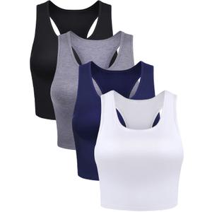 Boao 4 Pieces Basic Crop Tank Tops Sleeveless Racerback Crop Top for Women (X-Large, Black, White, Dark Grey, Navy Blue)