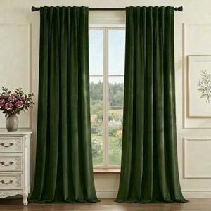 StangH Green Velvet Curtains 108 Inch Length, Floor to Ceiling Luxury Drapes for Art Gallery, Heavyweight Room Darkening Window Treatment with Back Tab & Hook Belt, W52 x L108, 2 Panels
