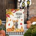 DLZDN Hello Fall Dog Garden Flag Autumn Corgi Pumpkins Maple Leaves Flag 1218 Inch Double Sided Buffalo Plaid Farmhouse Yard Flag Thanksgiving Holiday Outdoor Decor