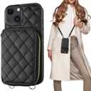 Bocasal Crossbody Wallet Case for iPhone 13, RFID Blocking PU Leather Zipper Handbag Purse Flip Cover, Kickstand Folio Case with Card Slots Holder Wrist Strap Lanyard 5G 6.1 Inch (Black)