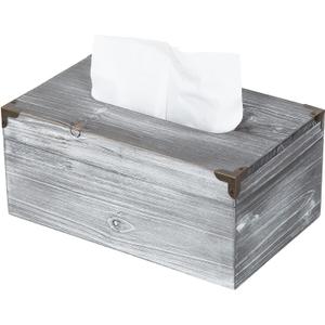 Distressed Wooden Rustic Tissue Box Holder Tissue Box Cover Napkin Dispenser for Bathroom Living Room Dining Room Bedroom Toilet (Grey White)